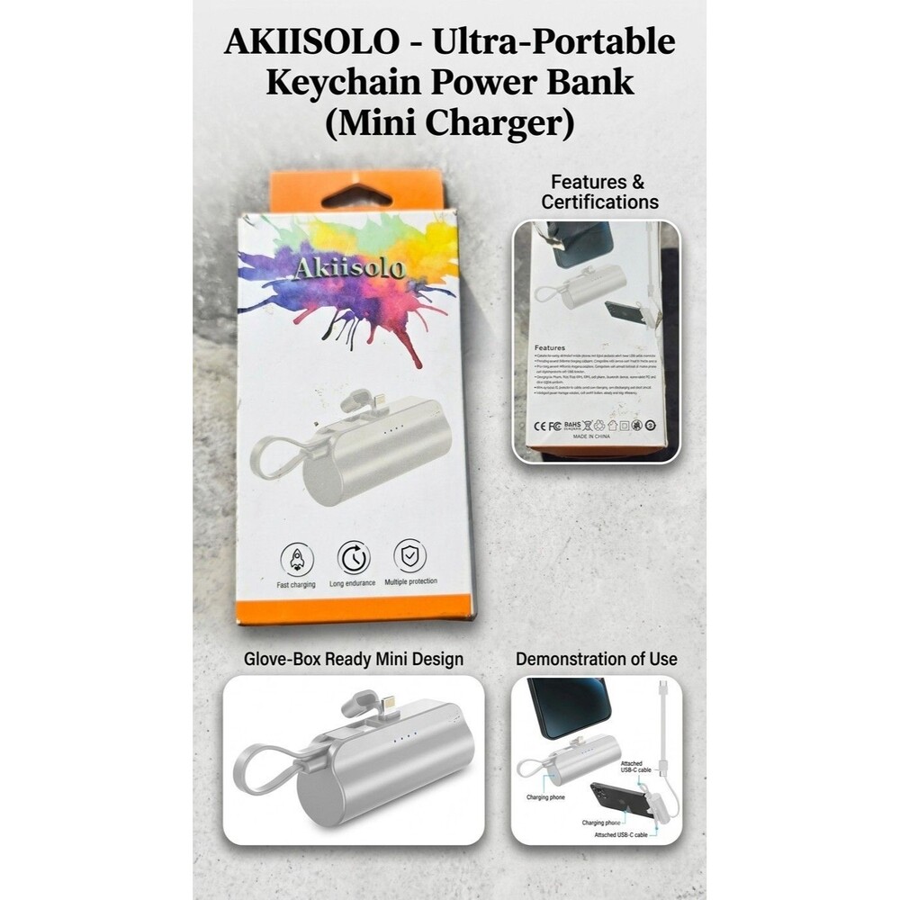 Akiisolo 5000mAh Power Bank (Lighting & UBS-C Charging) White - Picture 2 of 5